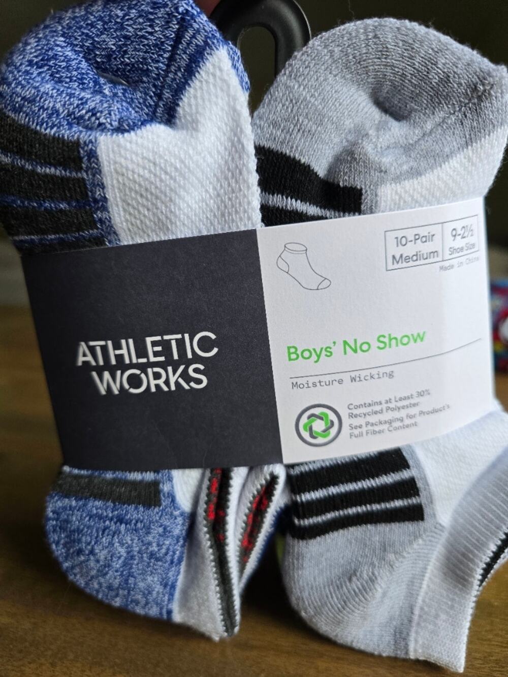 Athletic Works Boys Cushioned No Show Socks, 10-Pack Medium Size 9-2 1/2